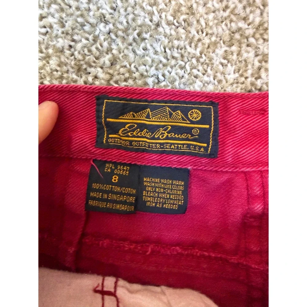Vtg Eddie Bauer Red Denim Mom Shorts Womens XS Retro Baggy 90's High Rise